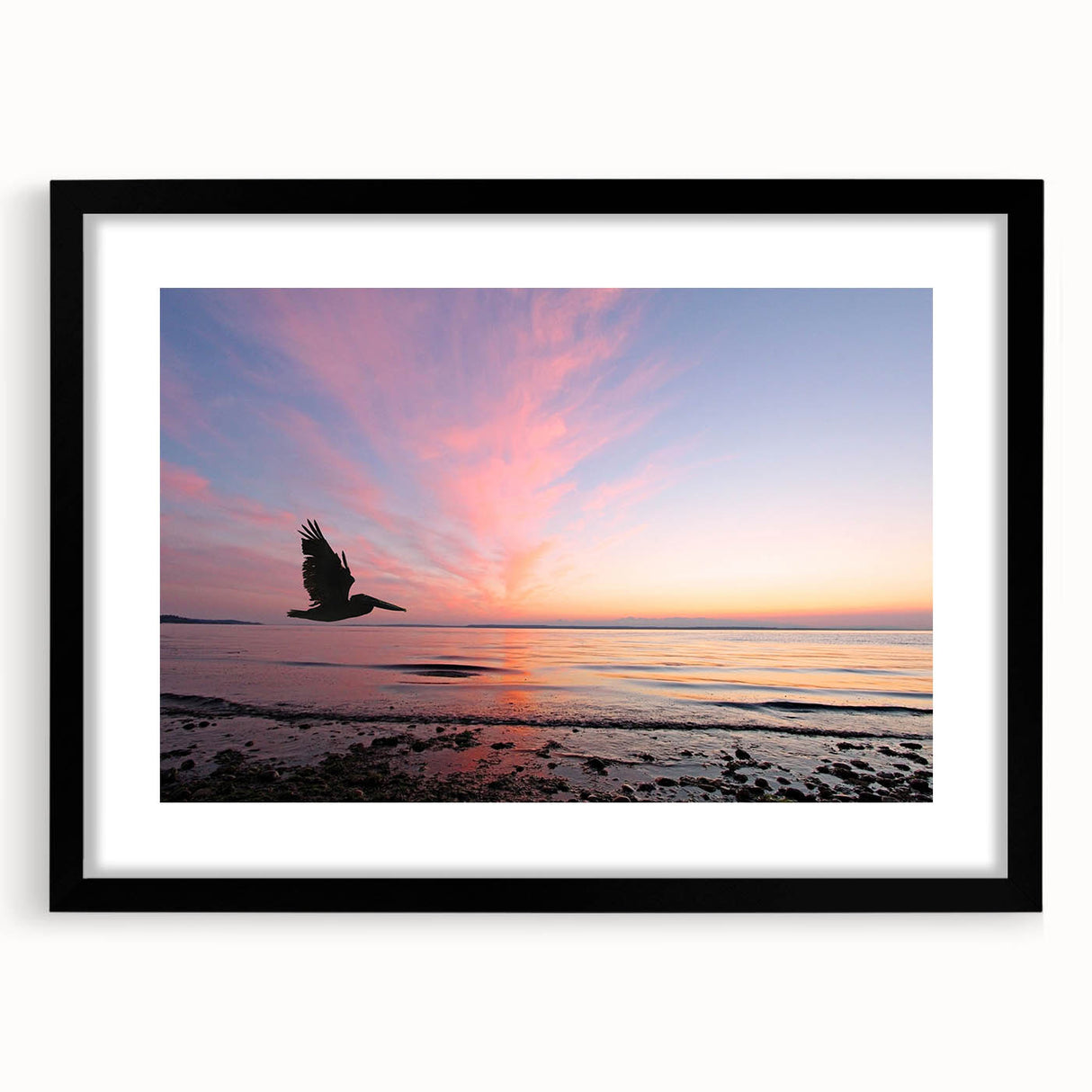 Extra large abstract art print of Seattle skyline in vibrant colors on a textured canvas, framed in black.