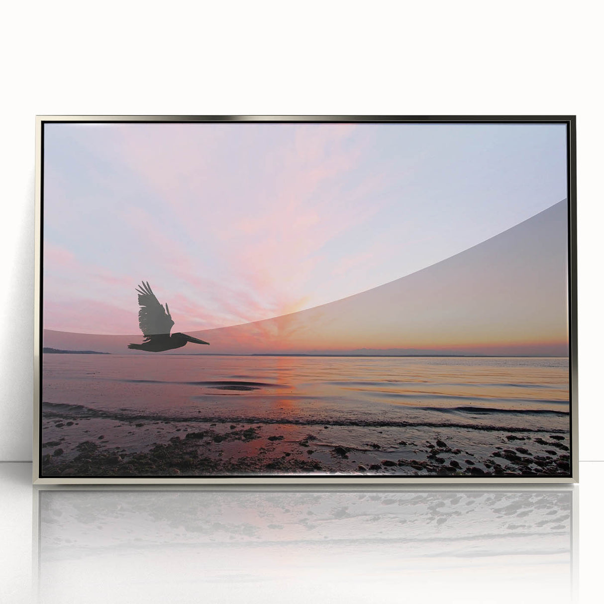 Mid-century modernist art of Seattle skyline in muted earth tones on framed acrylic, suitable for modern art wall decor.