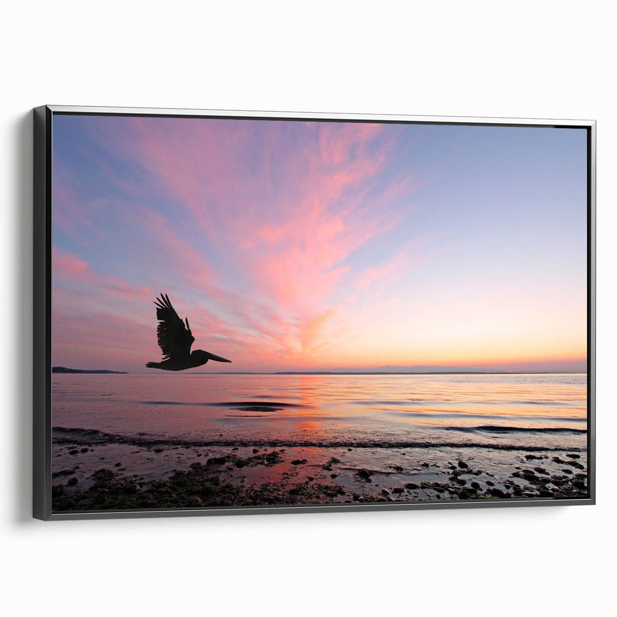 Black and white landscape art painting of Seattle skyline on framed canvas, suitable for bedroom wall decor.