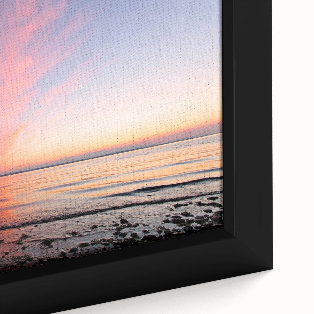 Framed canvas depicting a textured, colorful Seattle skyline with a predominantly black background.