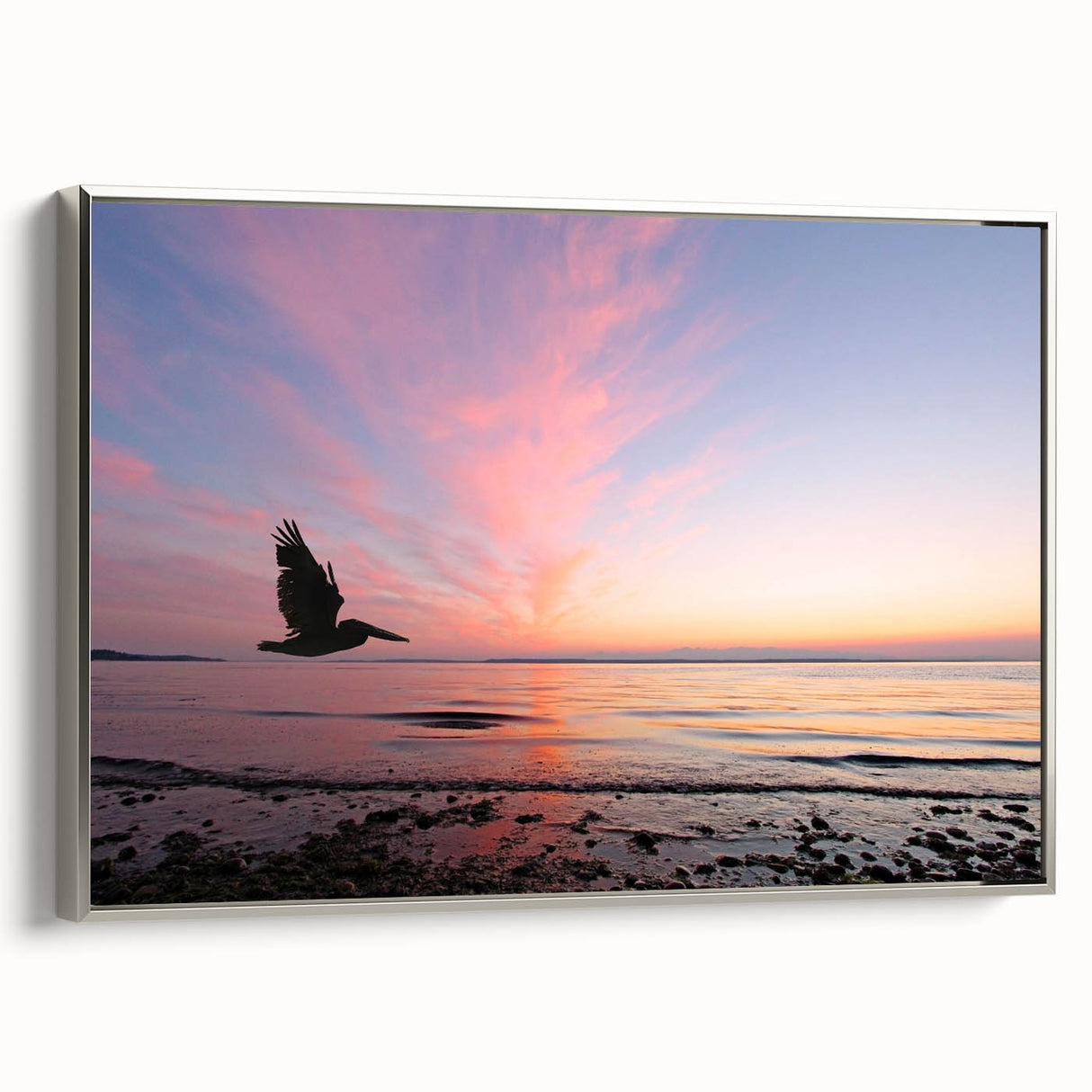 Framed canvas depicting a vintage-style Seattle landscape in muted grays and vibrant splashes of color.
