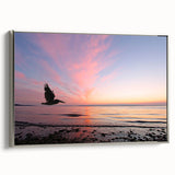 Framed canvas depicting a vintage-style Seattle landscape in muted grays and vibrant splashes of color.