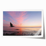 Extra large rolled print of Seattle skyline with soft pink and blue twilight hues, ideal for art wall dining room.