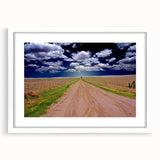 Abstract art print of West Virginia scenery in muted green and blue tones on a framed white mat.