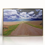 Mid-century modernist style large art print of West Virginia scenery in gold tones, framed acrylic.