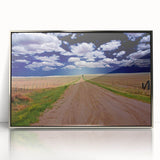 Mid-century modernist art depicting West Virginia scenery in muted earth tones on a framed acrylic panel.