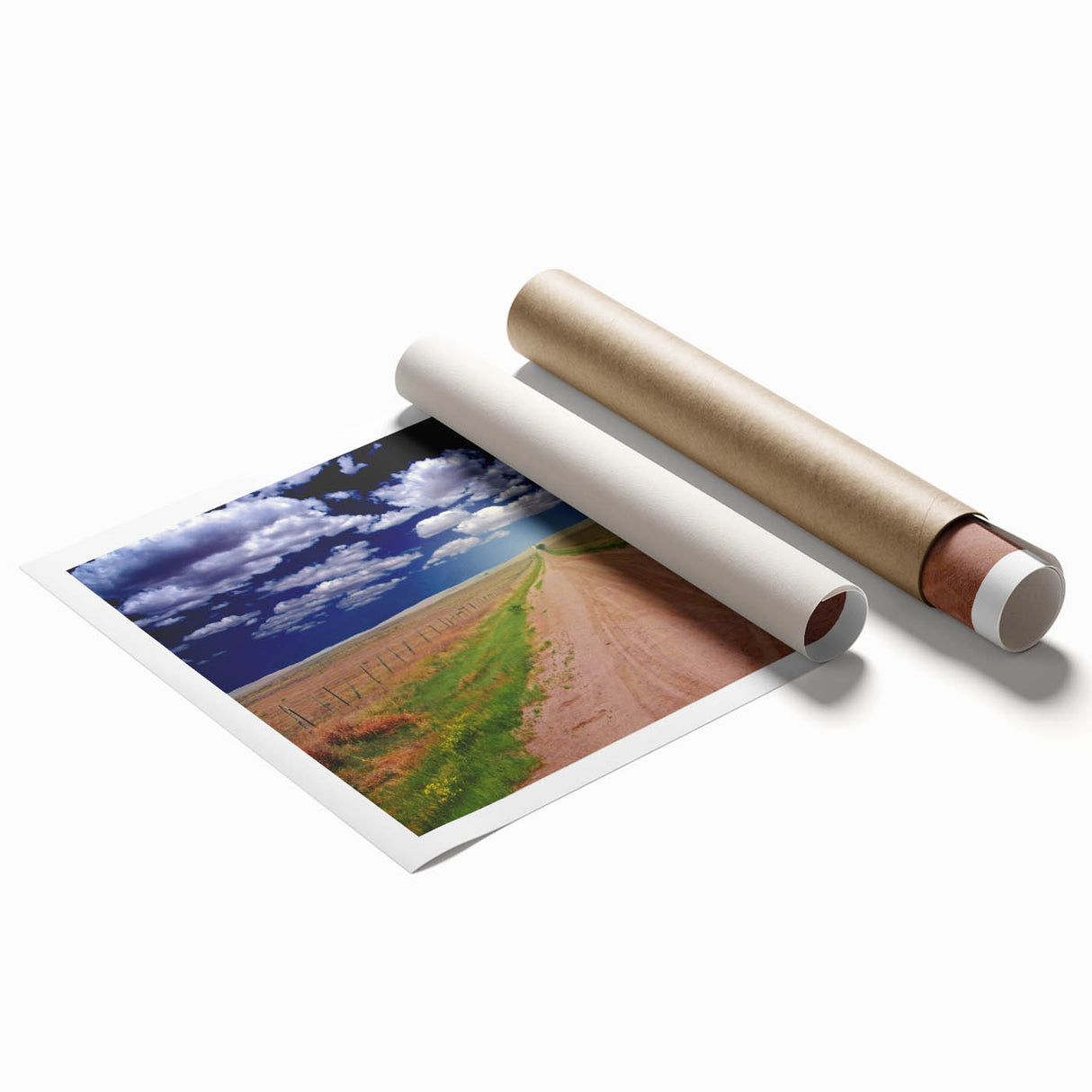 Extra large rolled print of West Virginia scenery with floral elements in soft pastel colors.