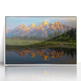Framed acrylic print of the Grand Tetons in muted earth tones, ideal for modern art wall decor or a nursery.
