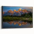 Black and white framed canvas of the Grand Tetons landscape, ideal for bedroom wall decor.