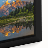 Extra large framed canvas of the Grand Tetons in Wyoming, featuring textured black and colorful art.