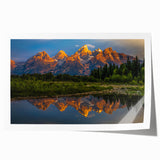 Rolled print of Grand Tetons scenery in muted earth tones, suitable for art wall dining room.