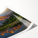 Extra large rolled print of Grand Tetons scenery with line art flowers in soft earth tones.