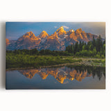 Black and white photograph of the Grand Tetons on stretched canvas, ideal for kitchen wall art.