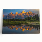 Black and white stretched canvas of the Grand Tetons, ideal for kitchen wall art or bedroom ambiance.