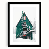 Abstract art print featuring vibrant blue and white colors with textured details on a large framed canvas.