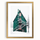 Abstract art print featuring textured swirls in cool blue and white tones on a large framed canvas.