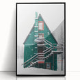 Large abstract wall art depicting a winter scene in muted blue and gray tones on a framed acrylic print.