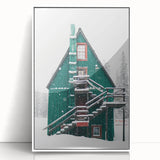 Art deco poster of a winter scene with muted blue and white tones on acrylic, ideal for nursery wall decor.