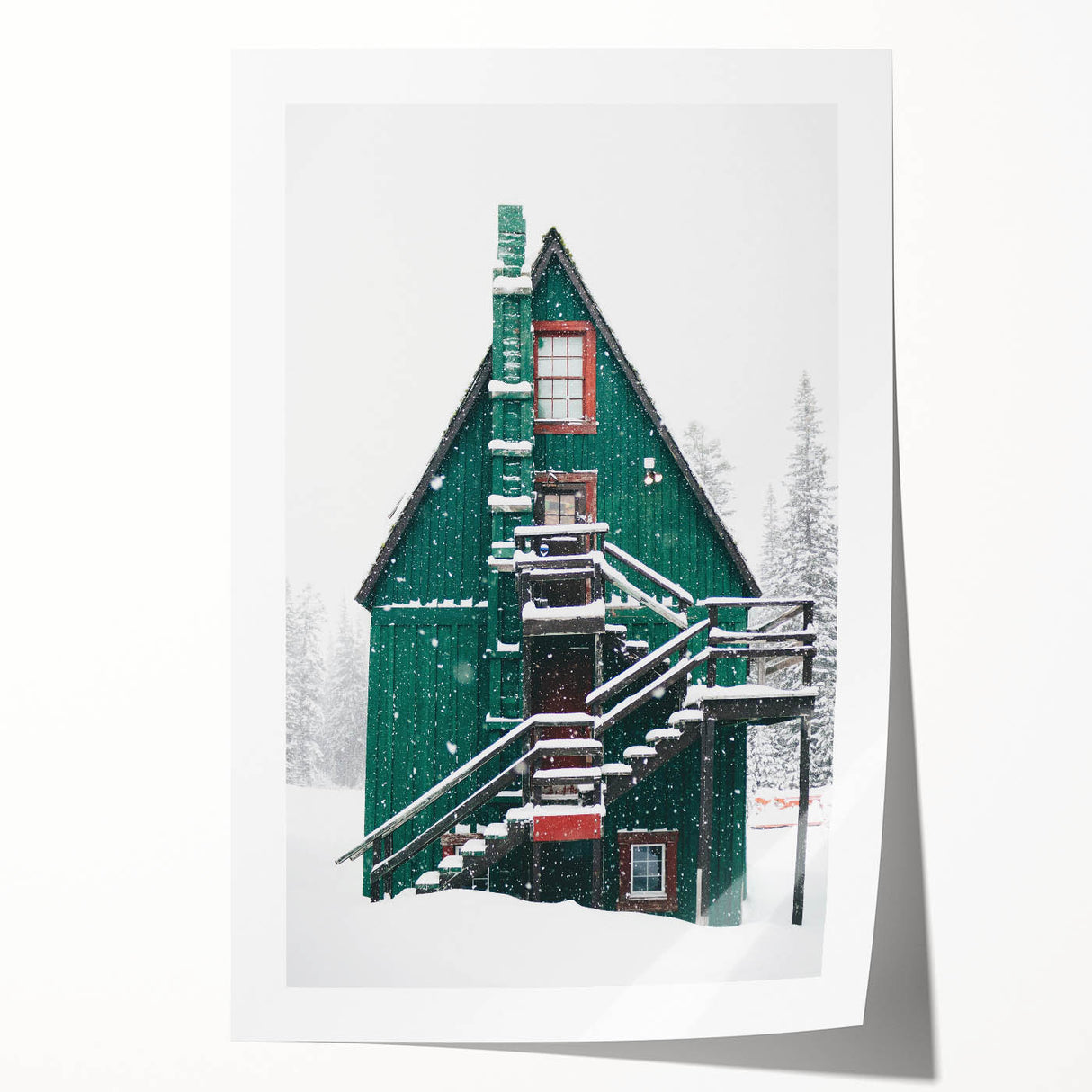 Rolled canvas print featuring a winter floral design in muted blue and white tones.