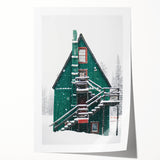 Rolled canvas print featuring a winter floral design in muted blue and white tones.