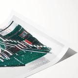 Extra large wall art featuring line art flowers in muted gray tones on a rolled canvas.