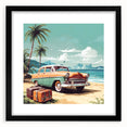 Extra large abstract art print featuring colorful, textured vehicles and transportation motifs on a black-framed canvas.