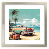 Textured art print featuring abstract vehicles in muted gray and silver tones on a framed mat.