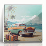 Art deco poster featuring stylized vintage cars in monochrome shades, framed acrylic, ideal for nursery wall art.