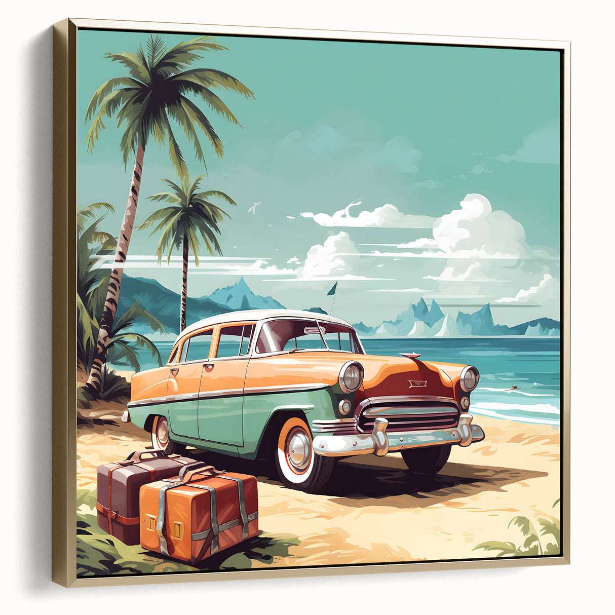 Framed canvas depicting a vintage black and silver landscape of transportation vehicles, ideal for bedroom wall decor.