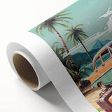 Art deco poster featuring colorful vintage cars on rolled canvas, ideal for nursery wall art.