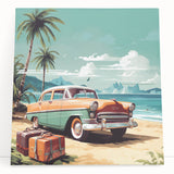 Black and white stretched canvas featuring vintage vehicles, ideal for kitchen wall art or bedroom decor.