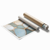 Blue & Gold Abstract Stone Design - Modern Living Room Wall Art