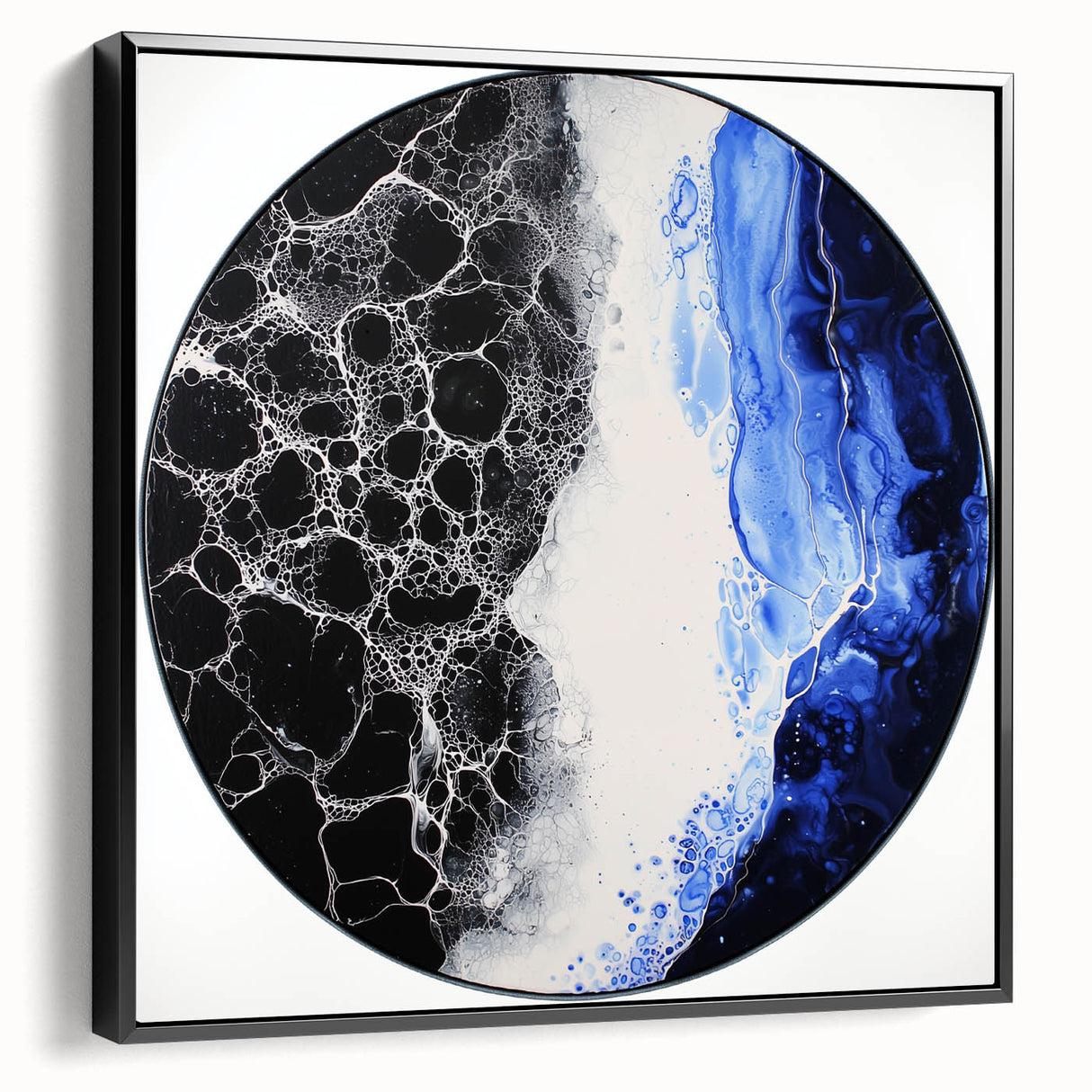 Abstract geometric framed canvas artwork showcasing a modern black design with sleek lines and shapes, perfect for contemporary home decor.