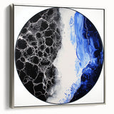 Abstract geometric framed canvas artwork with silver accents, showcasing a modern design in a side view. Ideal for contemporary home decor, enhancing wall aesthetics.