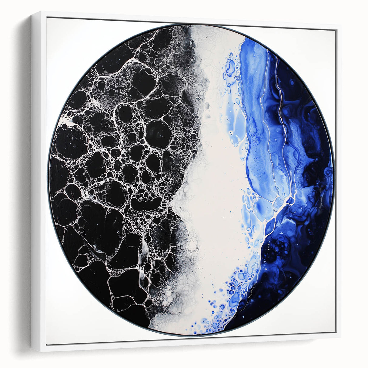 Abstract geometric framed canvas artwork showcasing a modern design with white tones and sharp angles, perfect for contemporary home decor and artistic displays.
