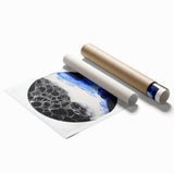 Abstract geometric rolled print showcasing vibrant colors and intricate shapes, elegantly packaged in a protective cardboard tube, ideal for modern decor.