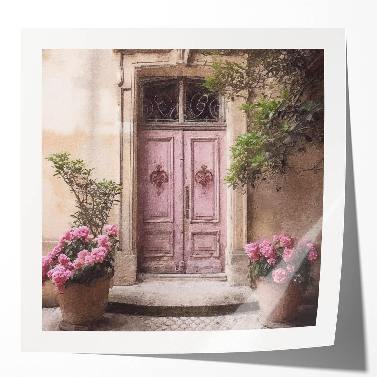 Extra large wall art featuring a French door design in muted gray tones on a glossy photo print.