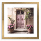 Extra large abstract art print of a textured French door, in muted gold and gray tones, framed with mat.