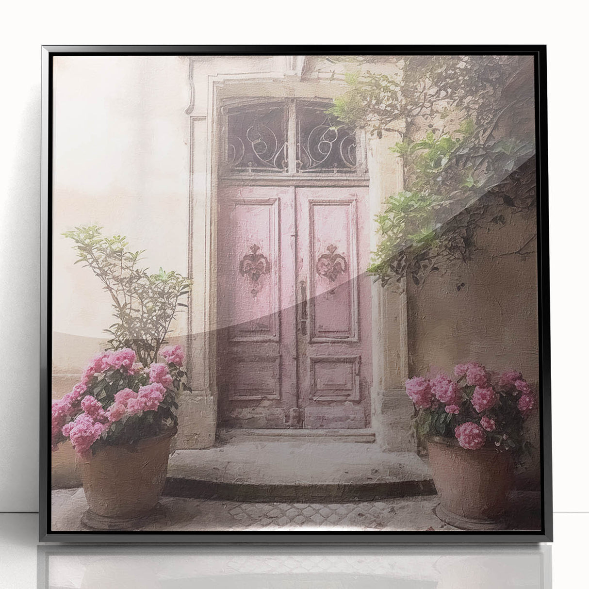 Large abstract wall art featuring a mid-century modernist design of a French door.