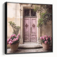 Black and white vintage poster art of a French door architecture on framed canvas, ideal for bedroom wall decor.