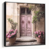 Black and white vintage poster art of a French door architecture on framed canvas, ideal for bedroom wall decor.