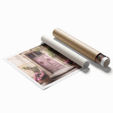 Extra large rolled print featuring a detailed floral design on a French door, ideal for classy bathroom wall art.