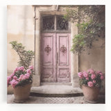 Black and white photo of an ornate French door on stretched canvas, suitable for kitchen wall art.