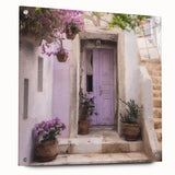 Acrylic print of a Greek door design in muted beige and white, suitable for dining room decor.