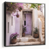 Black and white framed canvas of a vintage Greek door, ideal for bedroom wall decor.