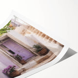 Extra large rolled print featuring line art flowers on a Greek door architecture, ideal for large living room wall decor.