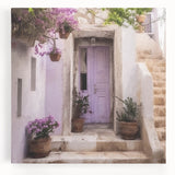 Black and white photo of a Greek door architecture on stretched canvas, ideal for kitchen wall art.