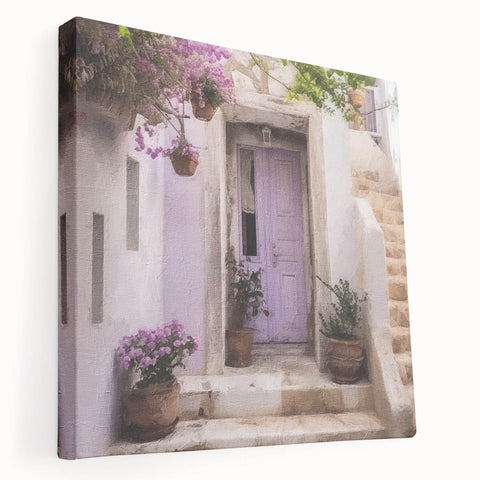 Side view of a large stretched canvas featuring a detailed Greek door architecture design, ideal for kitchen wall art.
