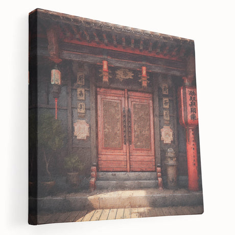 Japanese-style door depicted in neutral tones on a large stretched canvas, suitable for kitchen wall art.