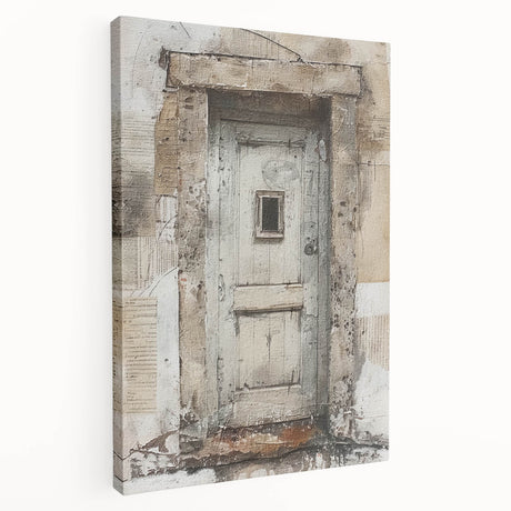 Rustic Italian door design on stretched canvas, featuring earth tones, ideal for kitchen wall art.
